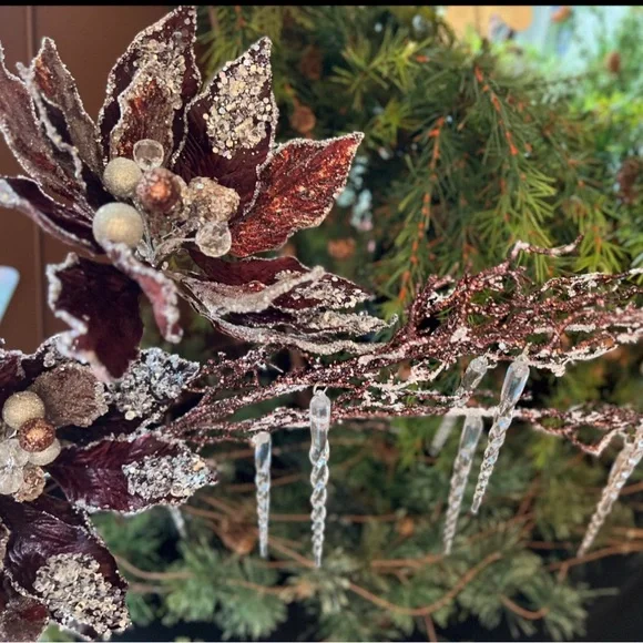 Elegant Copper Burgundy Glam Poinsettia Floral with Crystal Sequin Accents - Picture 3 of 6